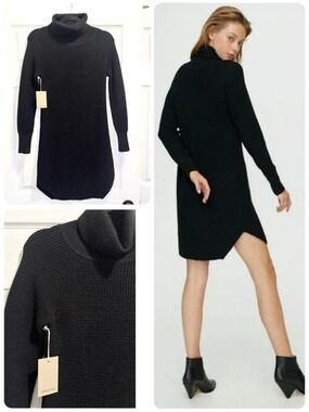 NWT Aritzia WILFRED Bianca Dress Black Merino Wool Sweater Turtleneck Size XXS